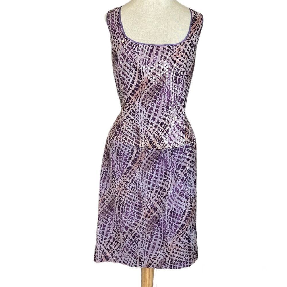 Javier Larrainzar Purple Sequin Two Piece Set Top Skirt Couture Evening Sz 12